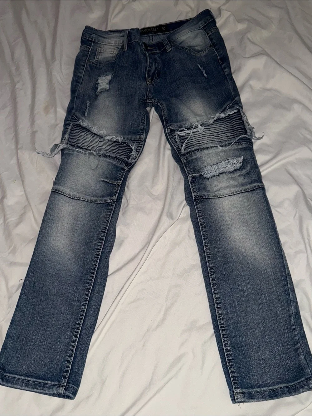 Kids’ Distressed Blue Ribbed Knee Jeans